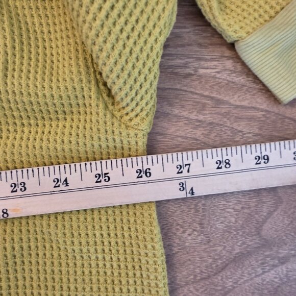 Ces Femme Womens Waffle Knit Top Mustard Green Front Pockets Long Sleeves XLarge - Picture 12 of 14